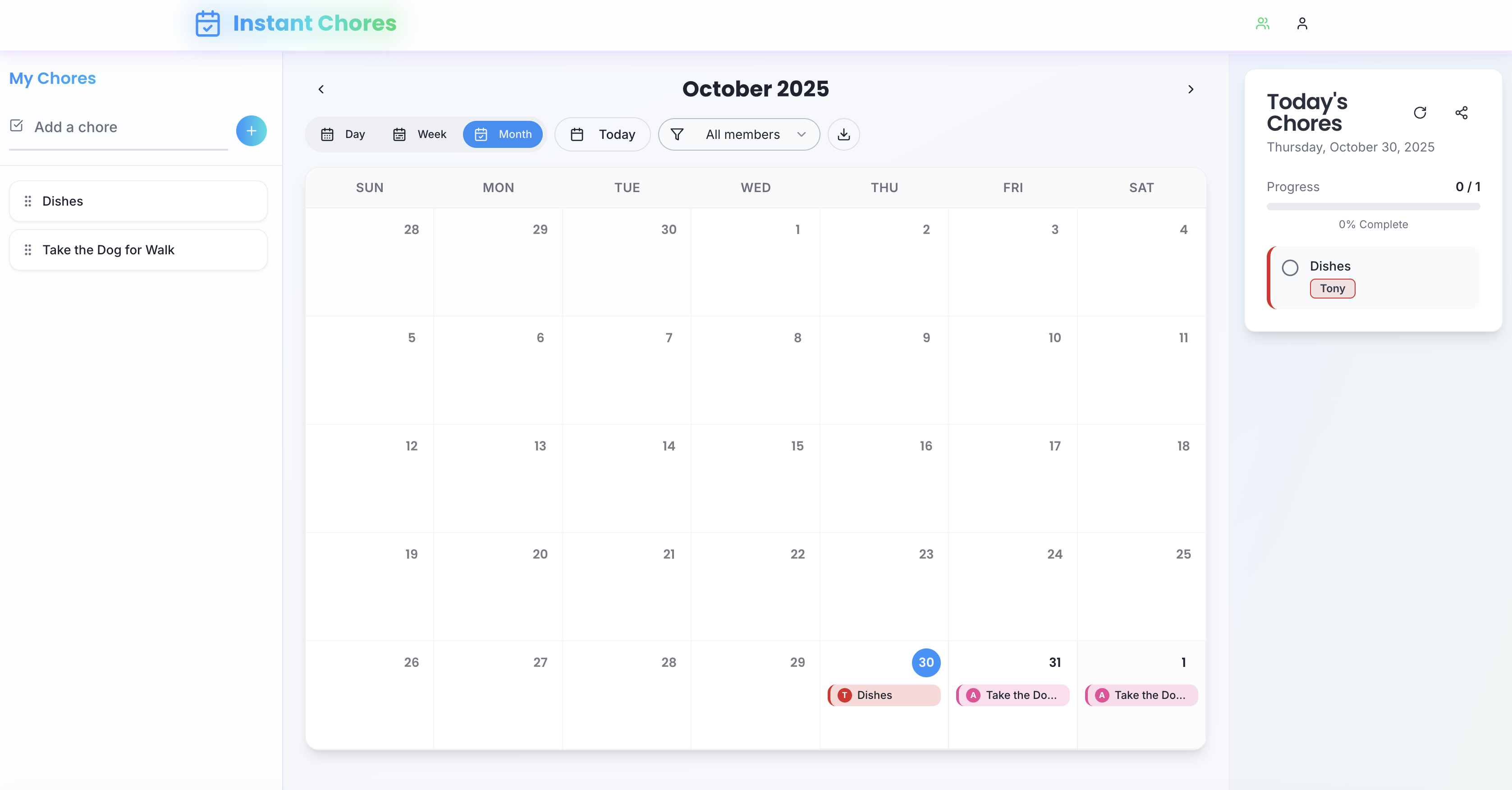 Instant Chores Calendar